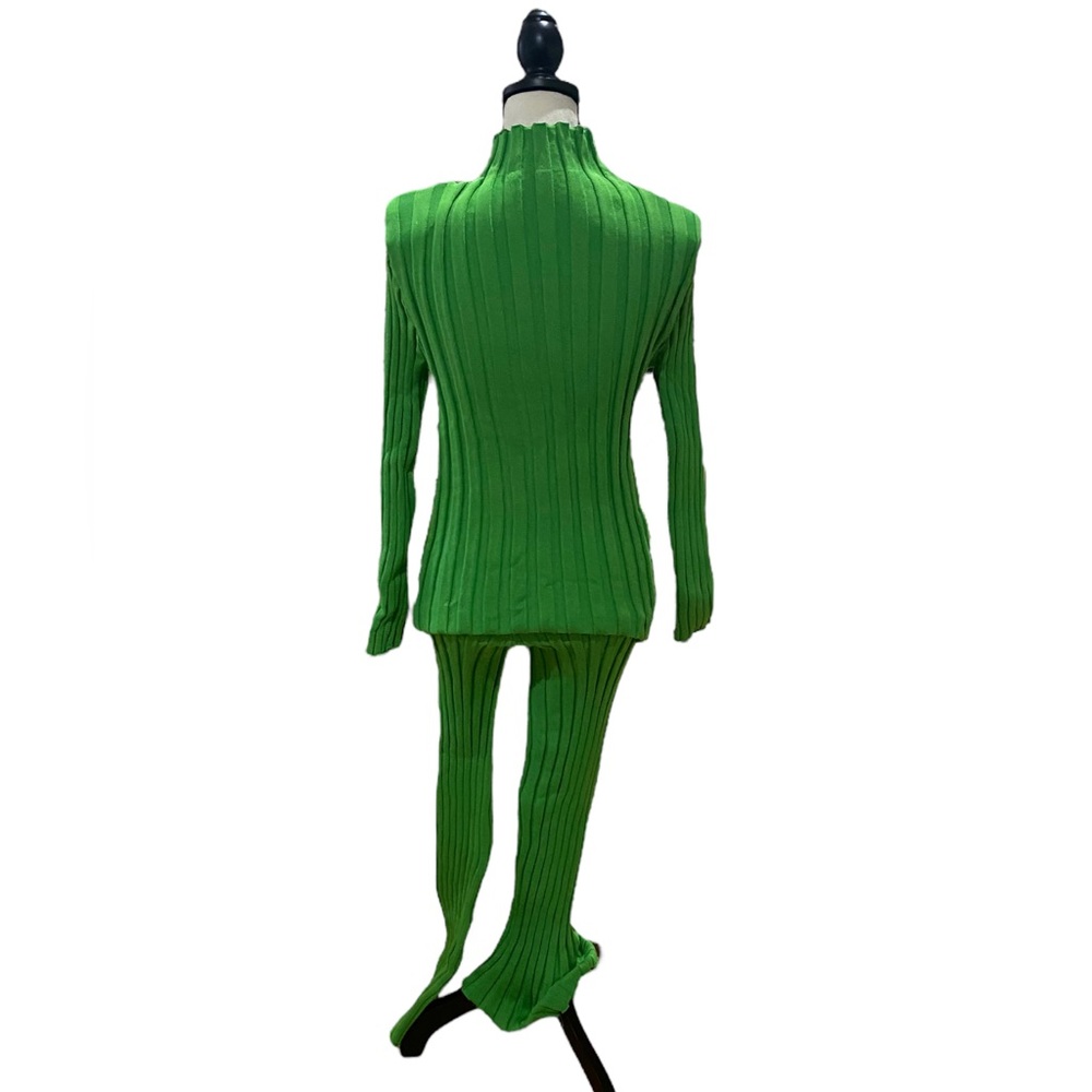 Ribbed Knit Turtleneck Top and Pants Set - Picture 2 of 2